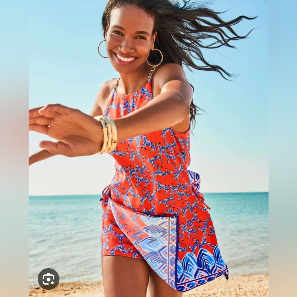 New Lilly Pulitzer Coral Heebee Zeebee Pearl Skort Romper - NWT - size 16